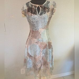 Komarov Satin Keyhole Lace Midi Dress